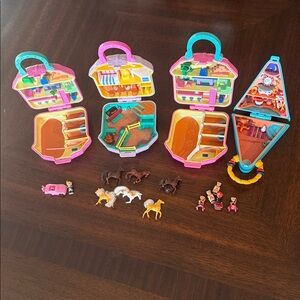 Vintage Polly Pocket Happy Trails Club - Set Of 4 + People And Horses!!